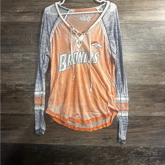 Denver Broncos Touch by Alyssa Milano Gray and Orange Raglan Tie Front Jersey - Picture 5 of 6
